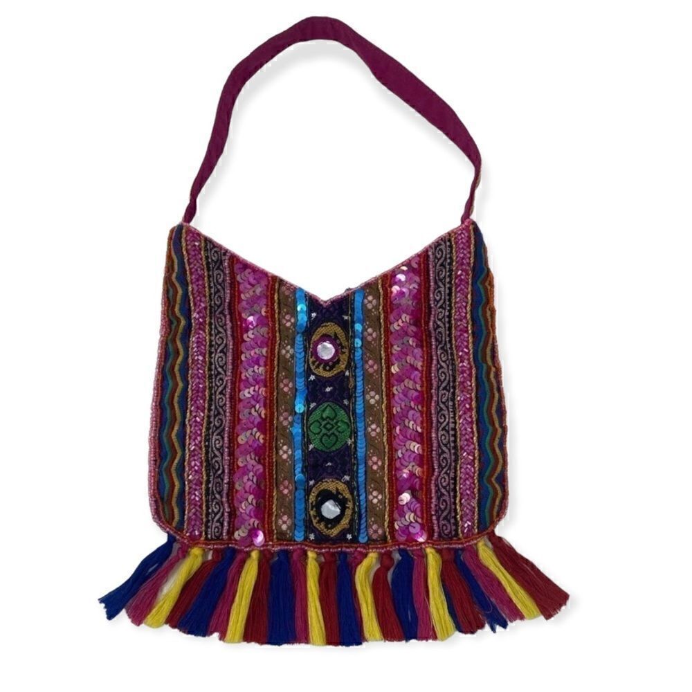 Christian Livingston BOHO Purple Pink Sequin Evening Concert Artshow Bag